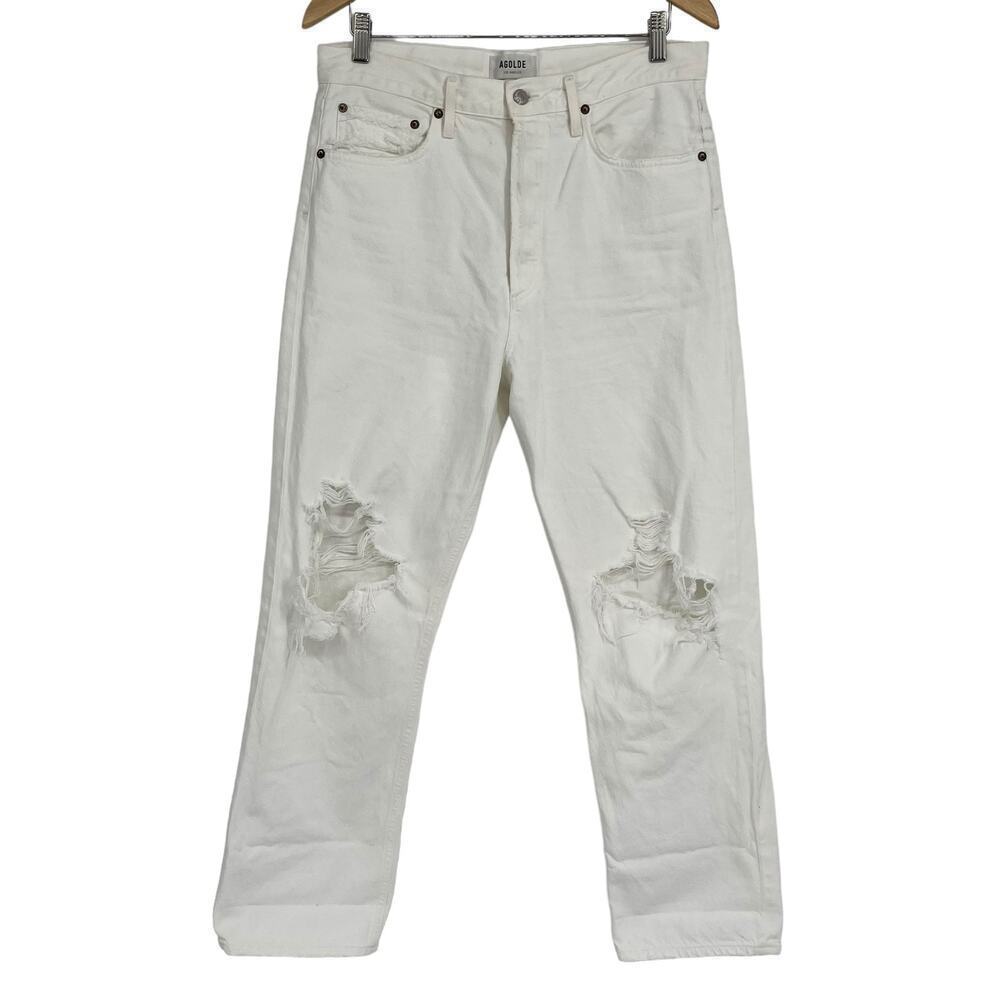 AGOLDE 90's Mid‎ Rise Loose Fit Jeans Distressed Varnish White 29 - Picture 4 of 14